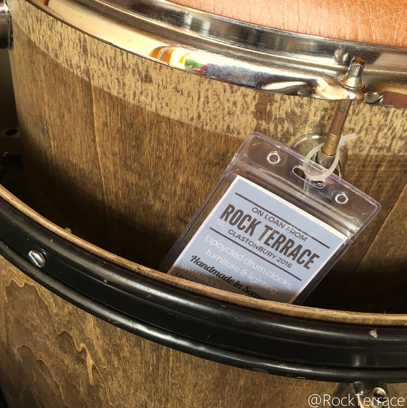 W rock terrace label on a wooden drum